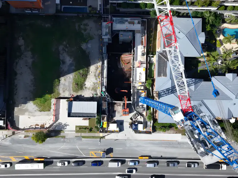 Aerial view of traffic management project coordination and construction operations